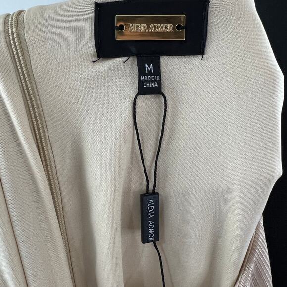 NWT Alexia Admor Champagne Gold Shimmer Long Sleeve Blouson Cocktail Dress M - Picture 7 of 10